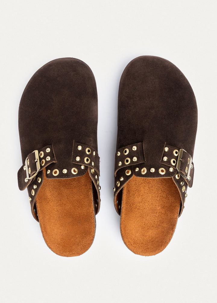 Studded Buckle Clogs | Brown