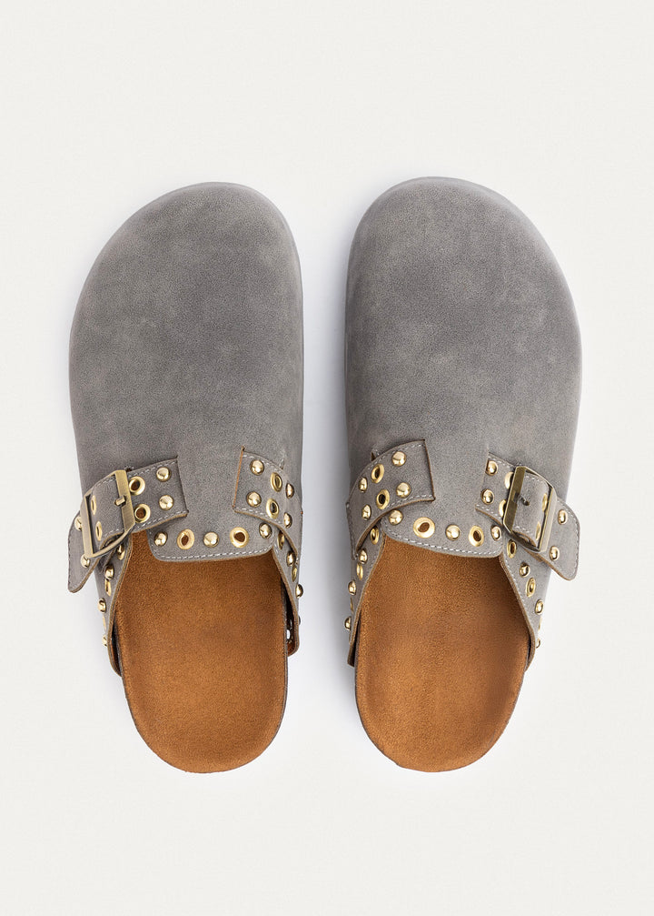 Studded Buckle Clogs | Gray