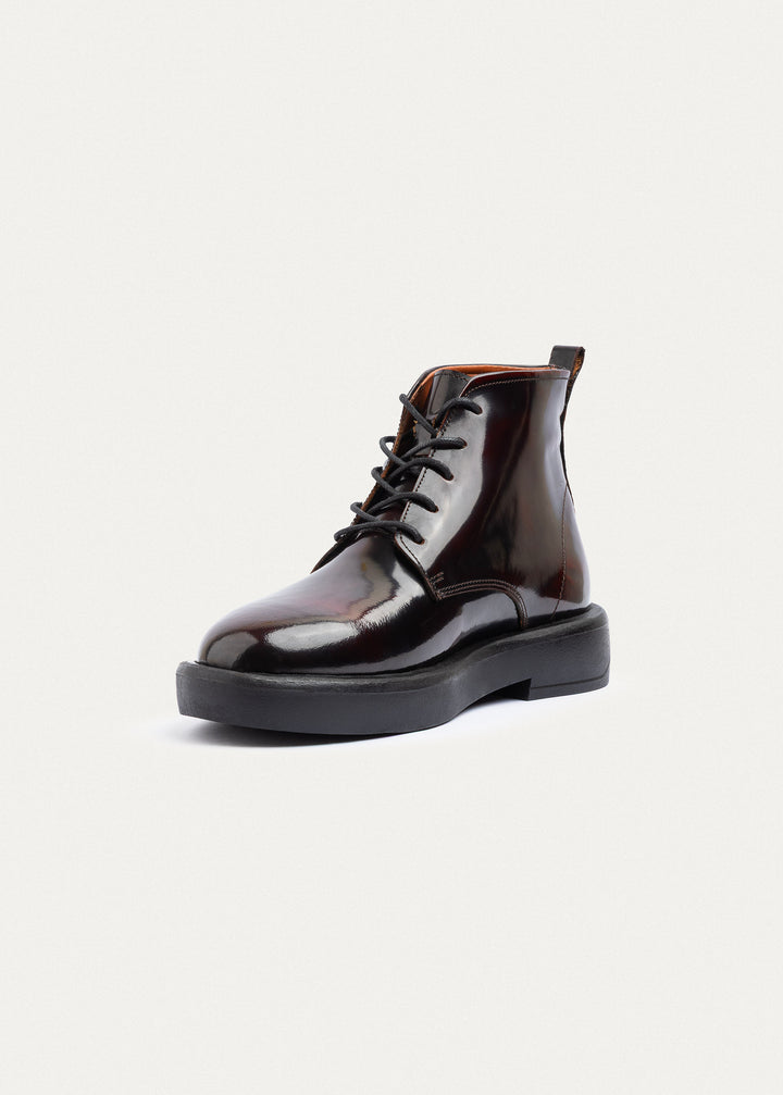 Heritage Brogue Patent Leather Boots | Burgundy