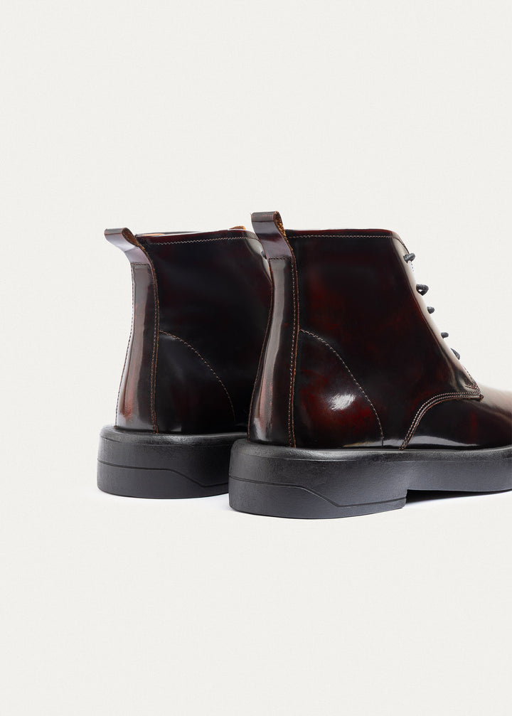 Heritage Brogue Patent Leather Boots | Burgundy