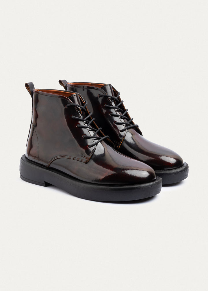 Heritage Brogue Patent Leather Boots | Burgundy