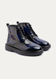 Heritage Brogue Patent Leather Boots | Navy Blue