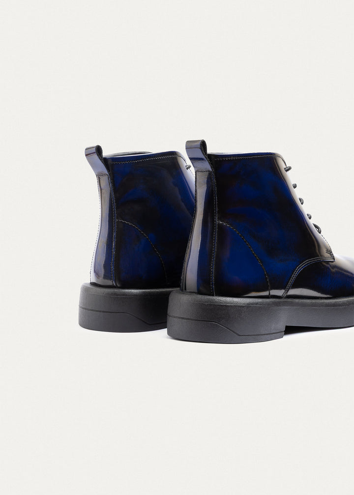 Heritage Brogue Patent Leather Boots | Navy Blue