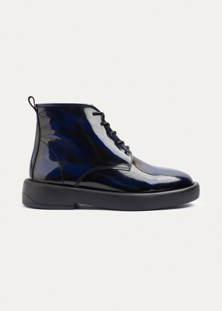 Heritage Brogue Patent Leather Boots | Navy Blue