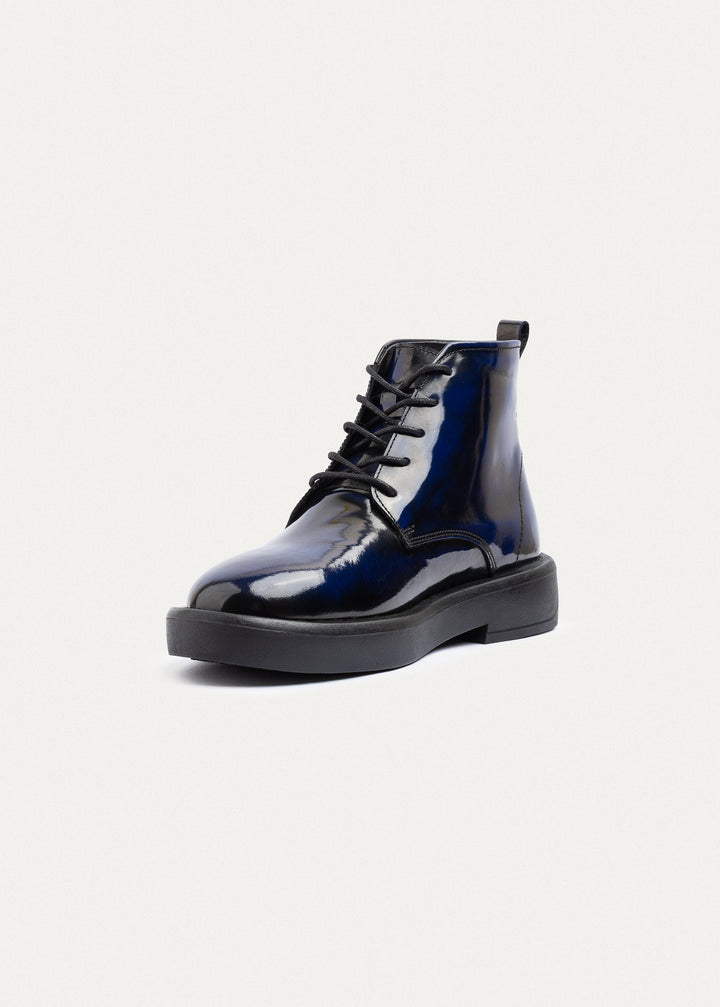 Heritage Brogue Patent Leather Boots | Navy Blue
