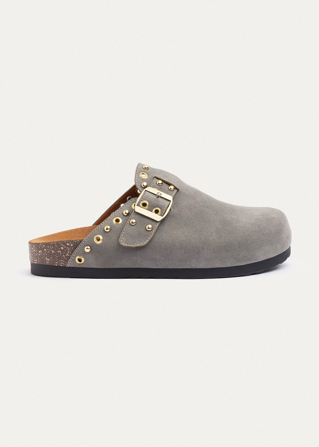 Achilles | Studded Buckle Clogs | Gray