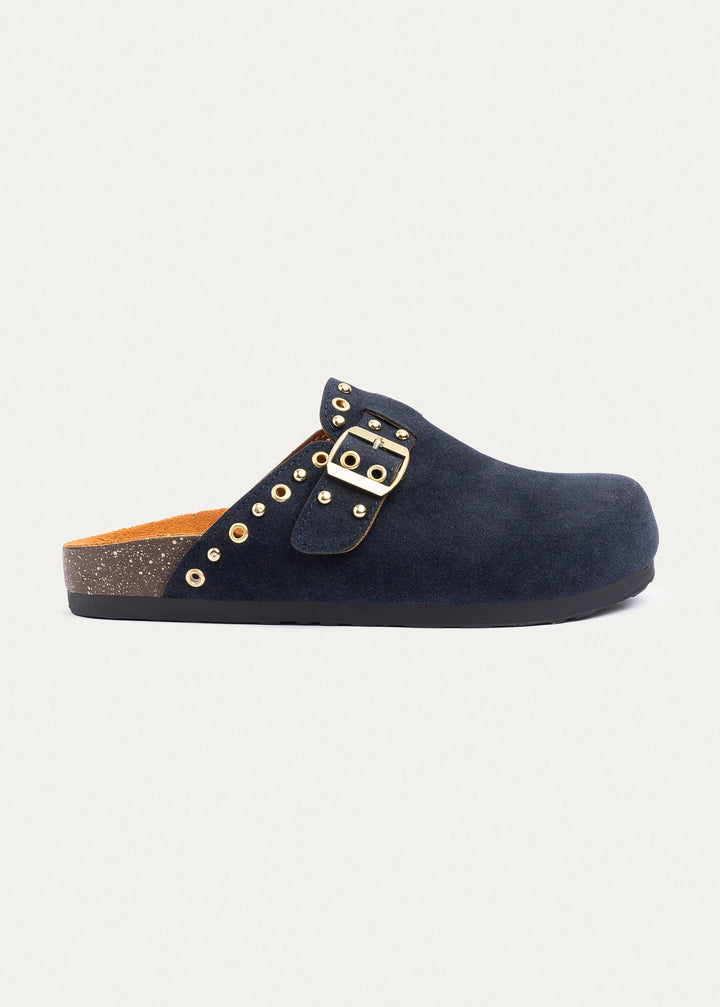 Studded Buckle Clogs | Navy Blue