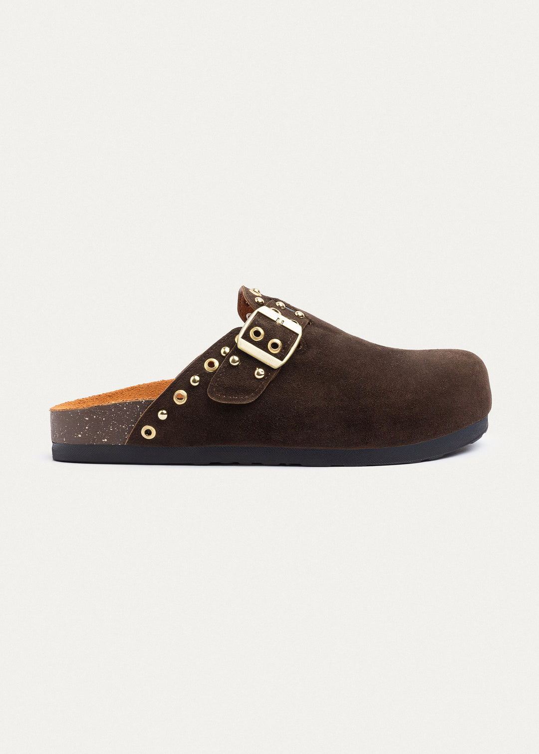 Achilles | Studded Buckle Clogs | Brown