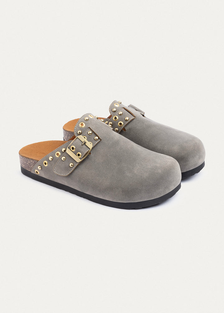 Studded Buckle Clogs | Gray
