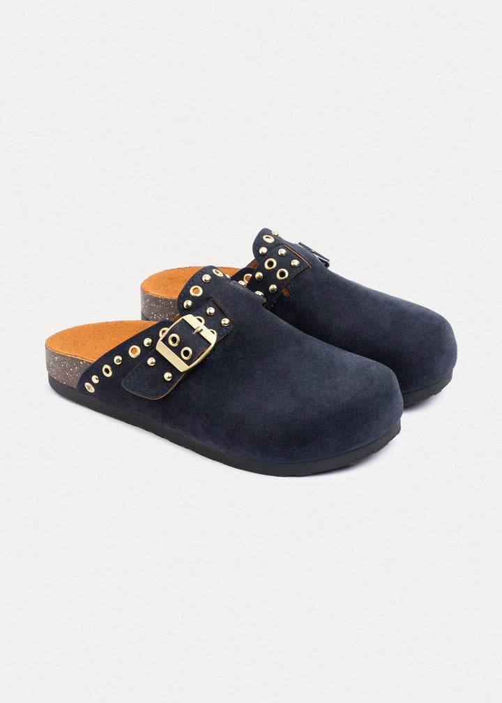 Achilles | Studded Buckle Clogs | NavyBlue