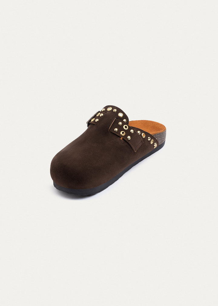Studded Buckle Clogs | Brown