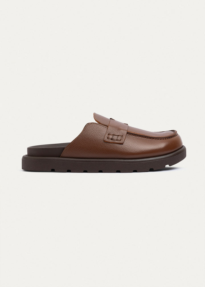 Achilles Pebbled Leather Slip-On Loafer Mule | LightBrown