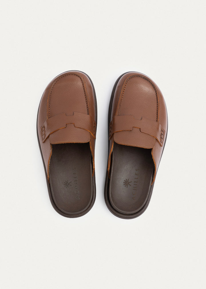 Pebbled Leather Slip-On Loafer Mule | Light Brown