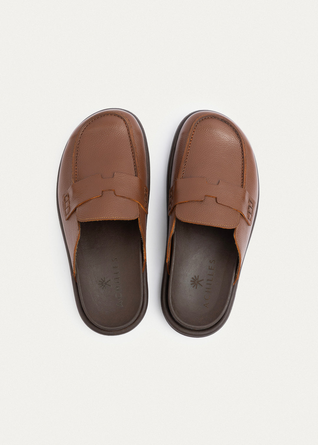 Achilles Pebbled Leather Slip-On Loafer Mule | LightBrown