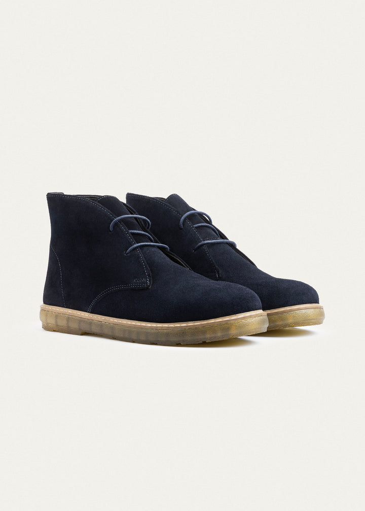 Split Suede Desert Boots Plain Toe For Men | Navy Blue