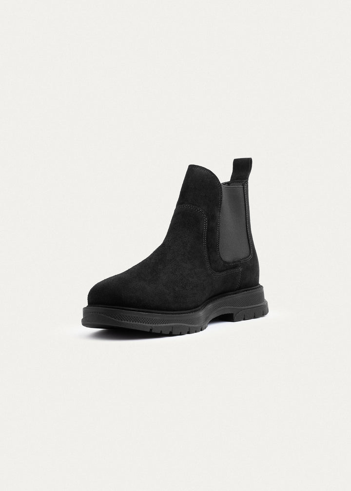 Plain Suede Genuine Leather Chelsea Boots | Black