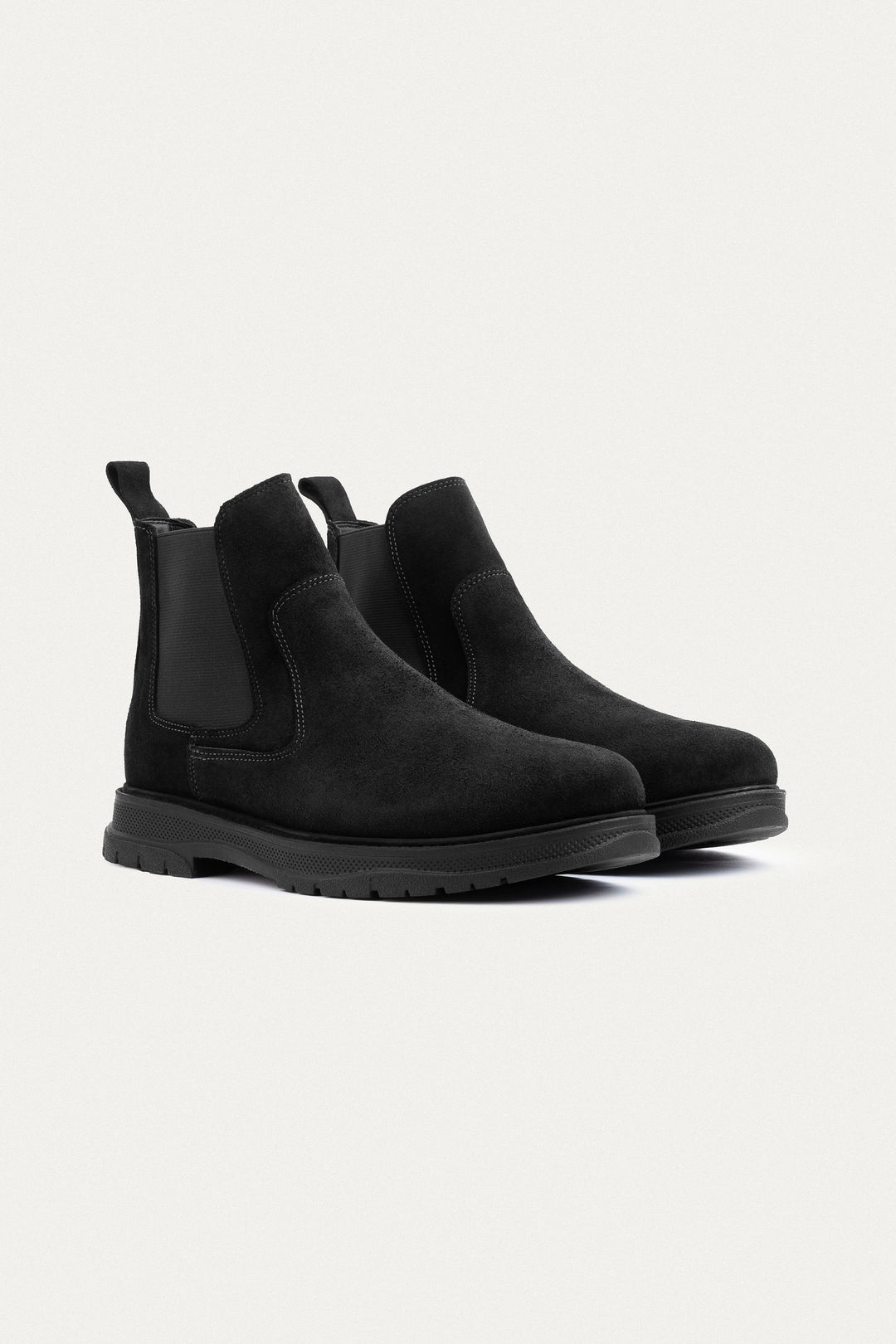 Plain Suede Genuine Leather Chelsea Boots | Black