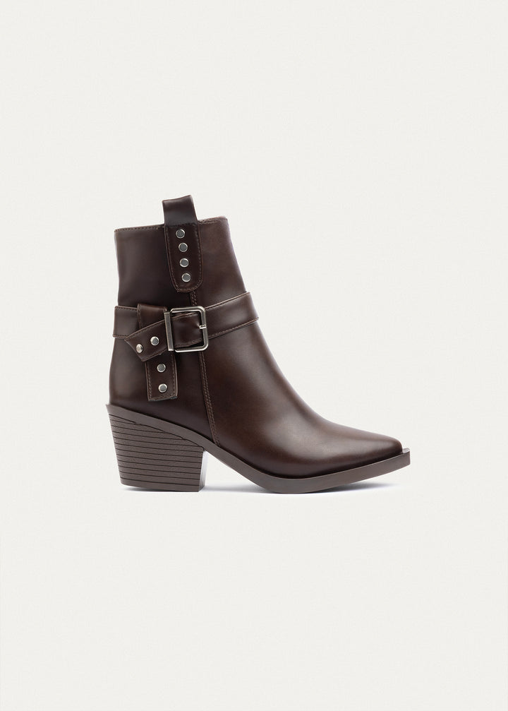 Rebel Buckle Ankle Boots | Brown