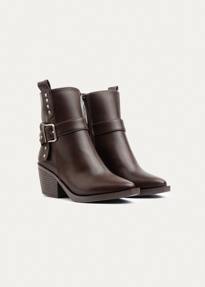 Achilles | Rebel Buckle Ankle Boots| Brown