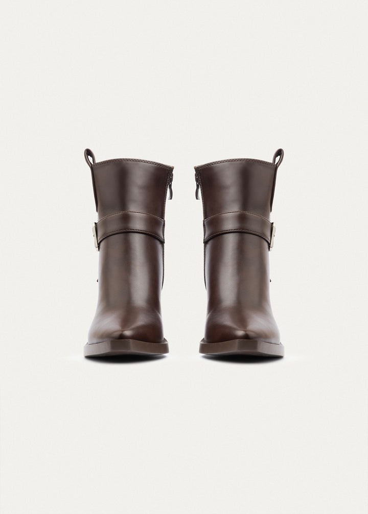 Rebel Buckle Ankle Boots | Brown