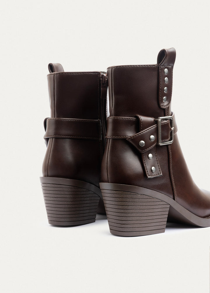 Achilles | Rebel Buckle Ankle Boots| Brown