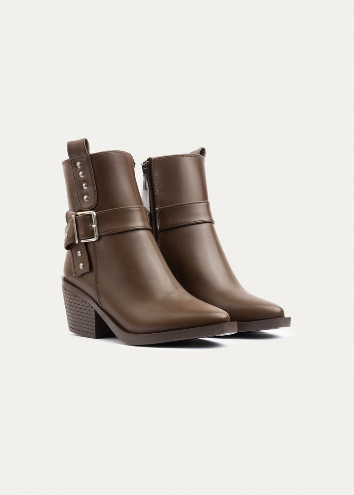 Rebel Buckle Ankle Boots | Mocha Brown