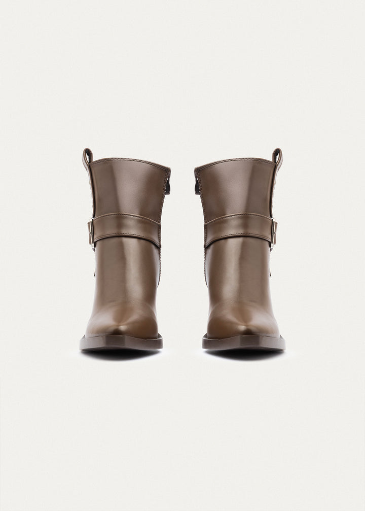 Achilles | Rebel Buckle Ankle Boots| Mocha Brown