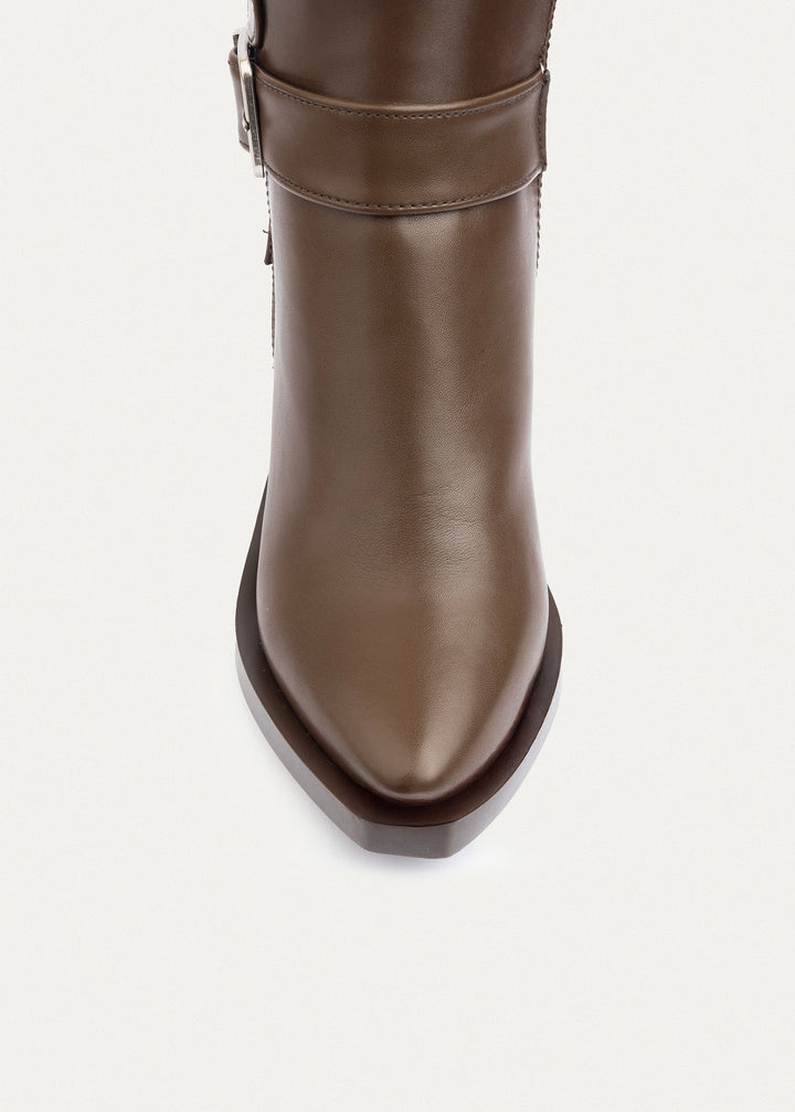 Achilles | Rebel Buckle Ankle Boots| Mocha Brown