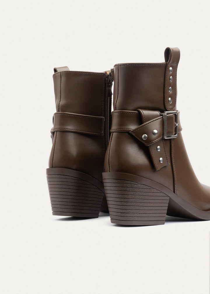Rebel Buckle Ankle Boots | Mocha Brown