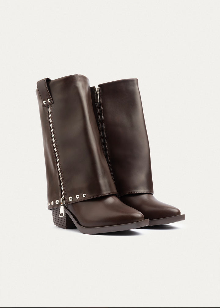 Riviera Studded Zip Boots | Brown