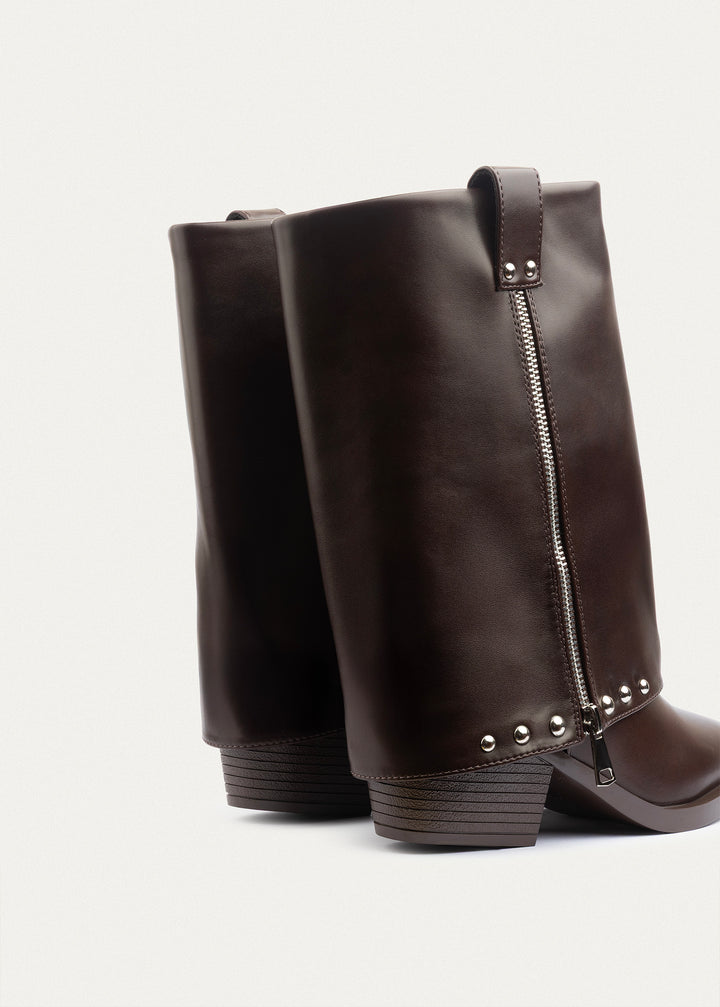 Riviera Studded Zip Boots | Brown