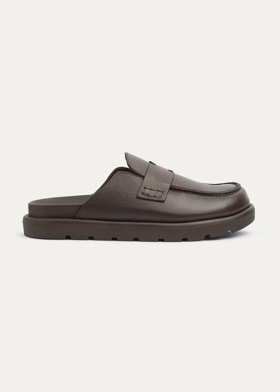 Pebbled Leather Slip-On Loafer Mule | Brown