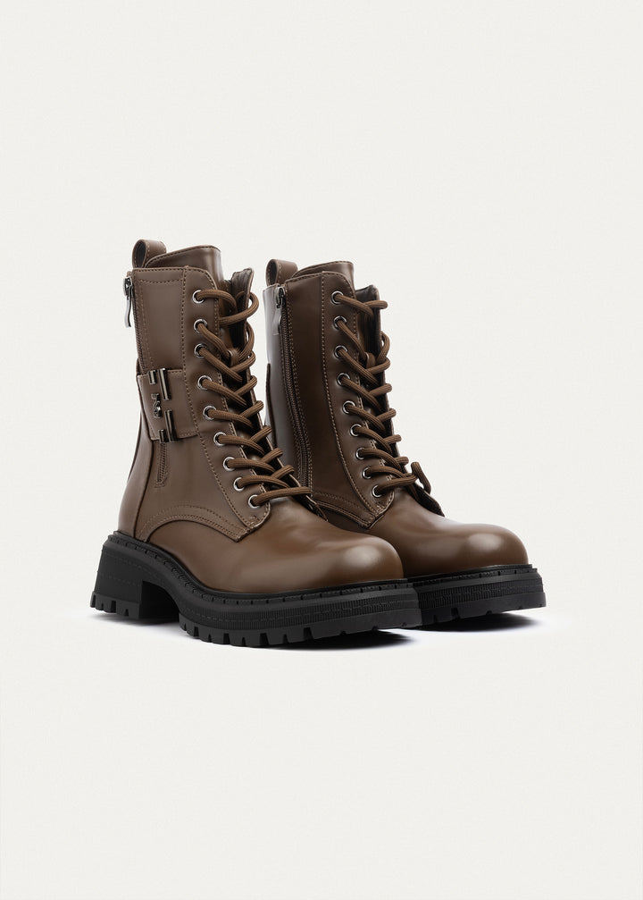 Tactical Zip Lace Boots | Mocha Brown