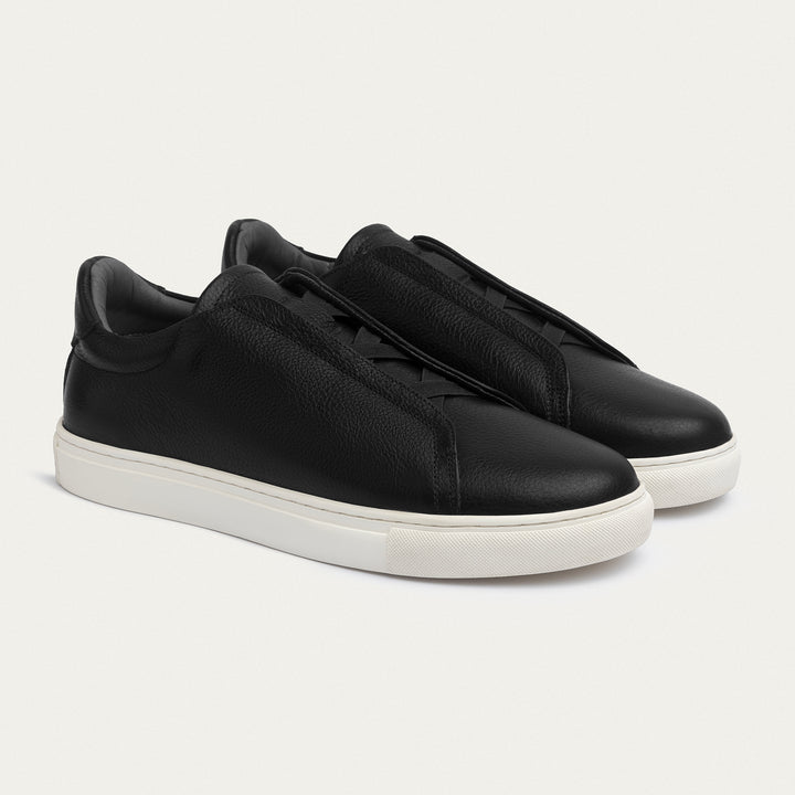 Achilles Theo - Men's Slip-On Textured Leather Sneakers - Black