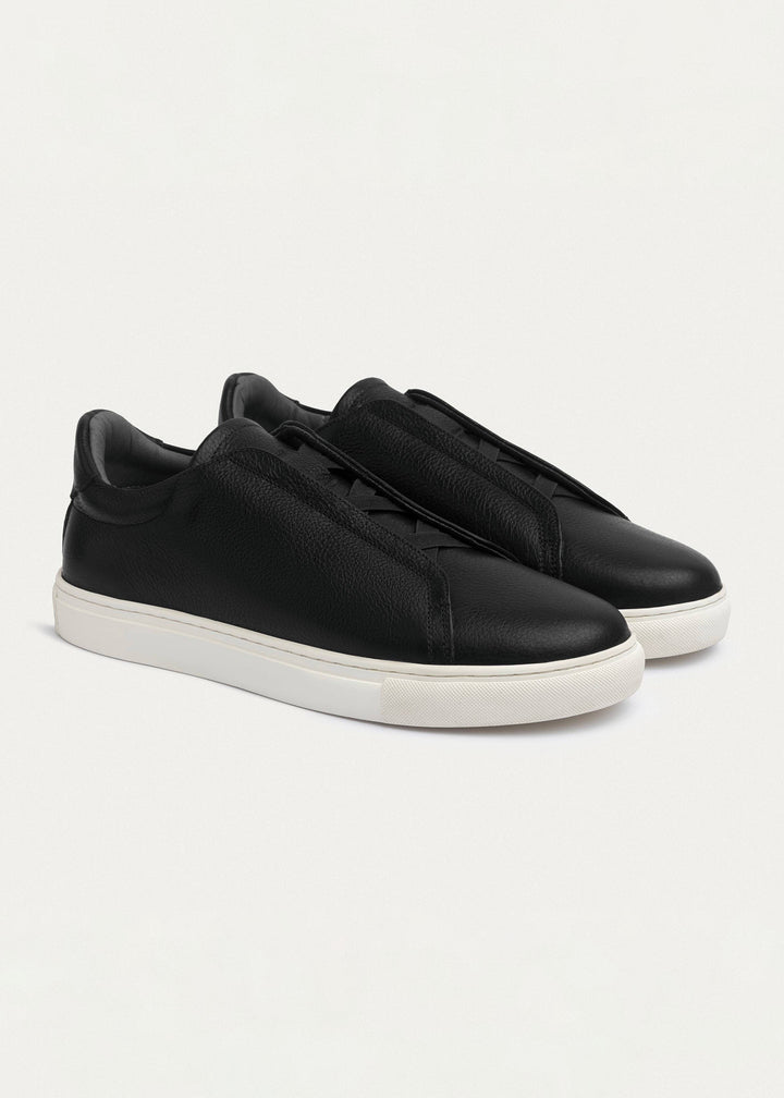 Achilles Theo - Men's Slip-On Textured Leather Sneakers - Black