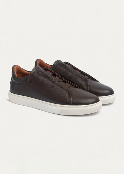 Theo Men's Slip-On Textured Leather Sneakers | Brown