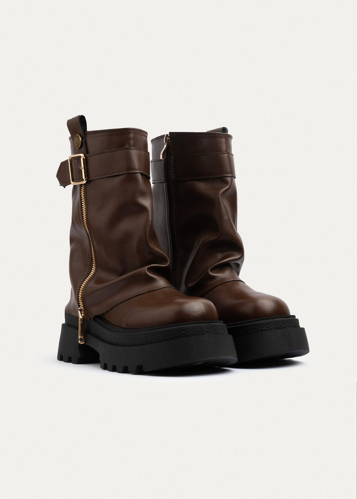 Forge Zip Buckle Boots| Brown