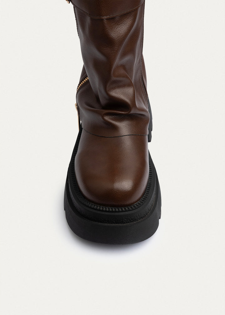 Forge Zip Buckle Boots| Brown