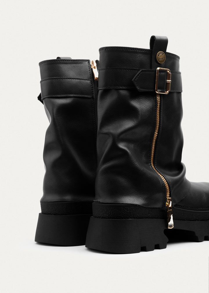 Forge Zip Buckle Boots| Black