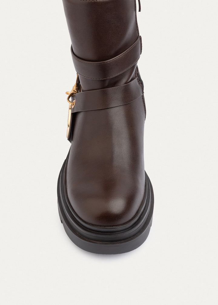 Emblem Strap Boots | Brown