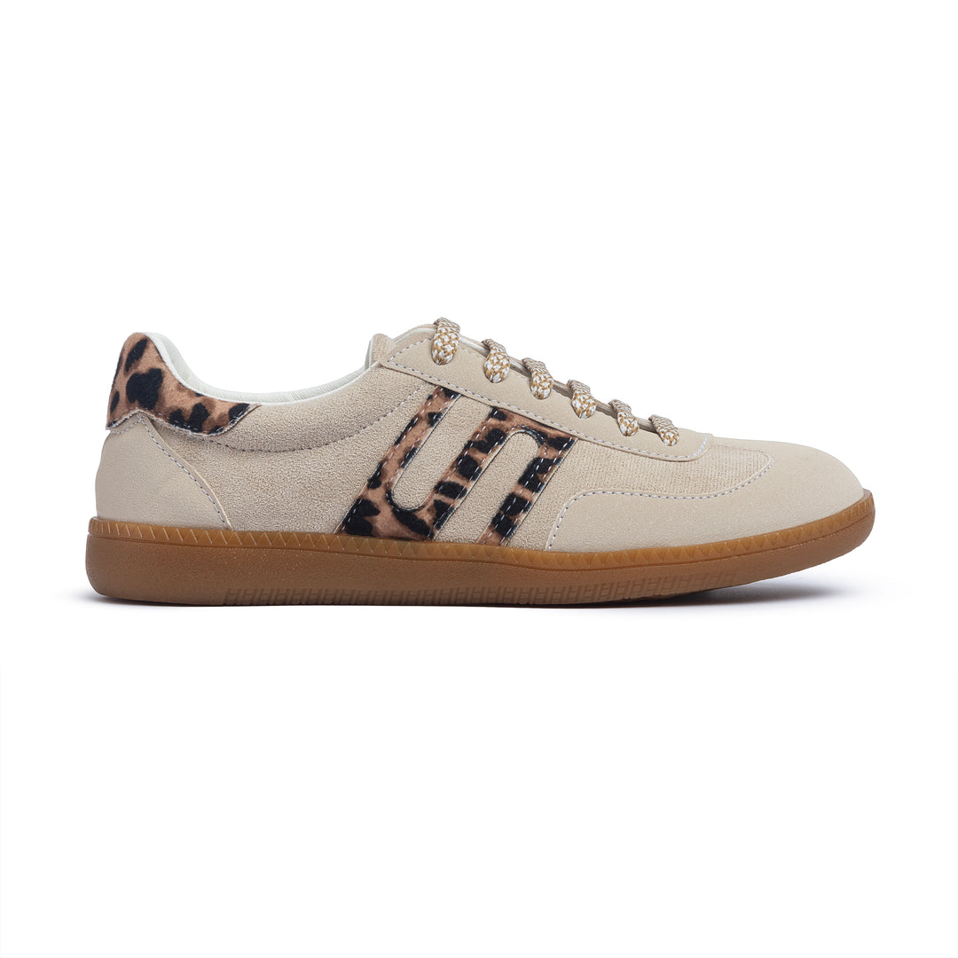 G-Sneakers | Laceup Comfy Sneakers -Leo & Beige