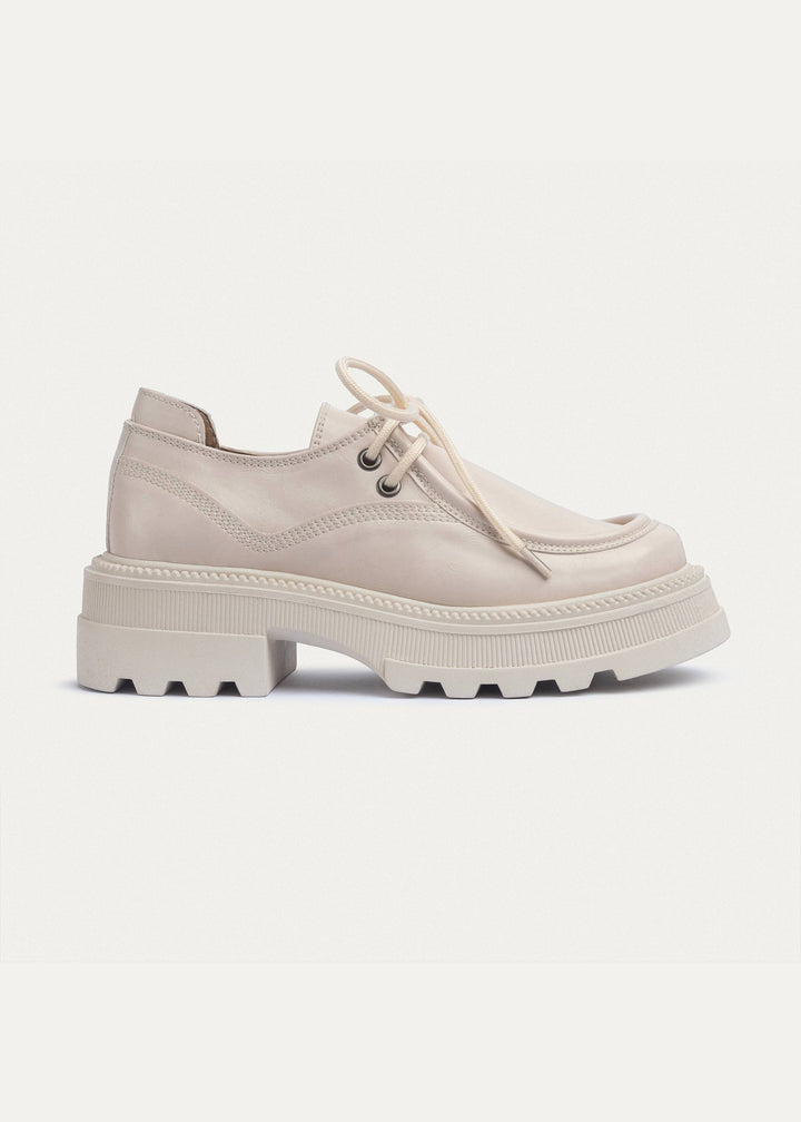 Women Beige Chunky Oxford Loafer with laces