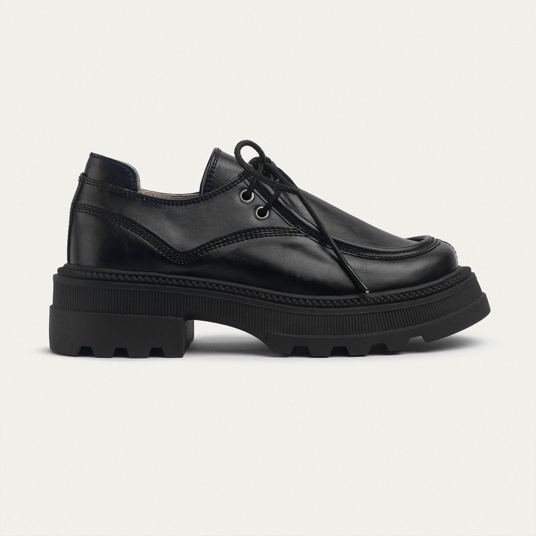 Women Black Chunky Oxford Loafer with laces