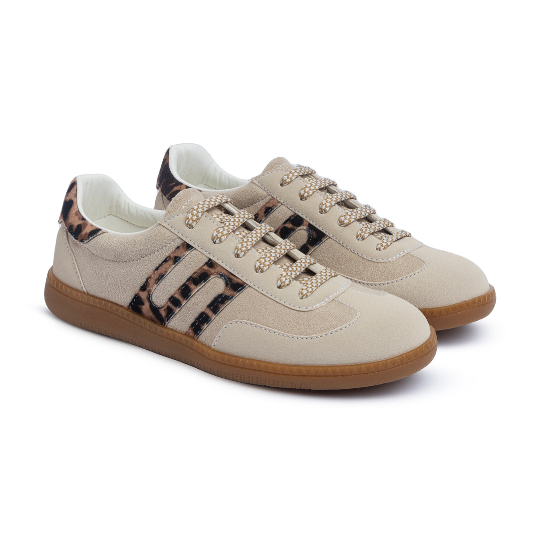 G-Sneakers | Laceup Comfy Sneakers -Leo & Beige