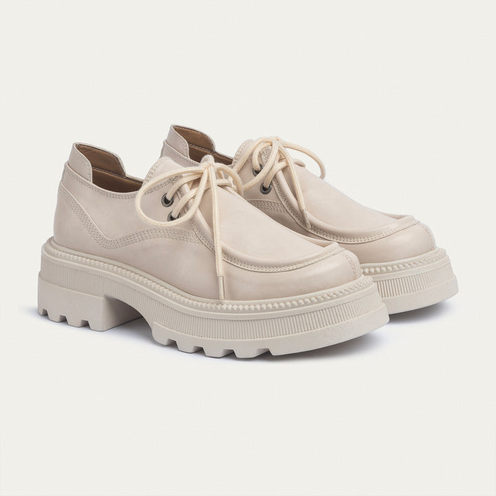 Women Beige Chunky Oxford Loafer with laces