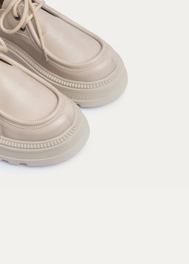 Women Beige Chunky Oxford Loafer with laces