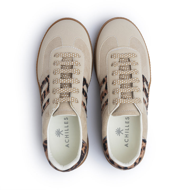 G-Sneakers | Laceup Comfy Sneakers -Leo & Beige