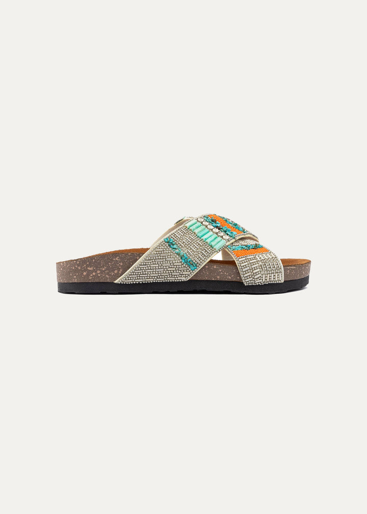 Turqo silver Criss Cross Slides