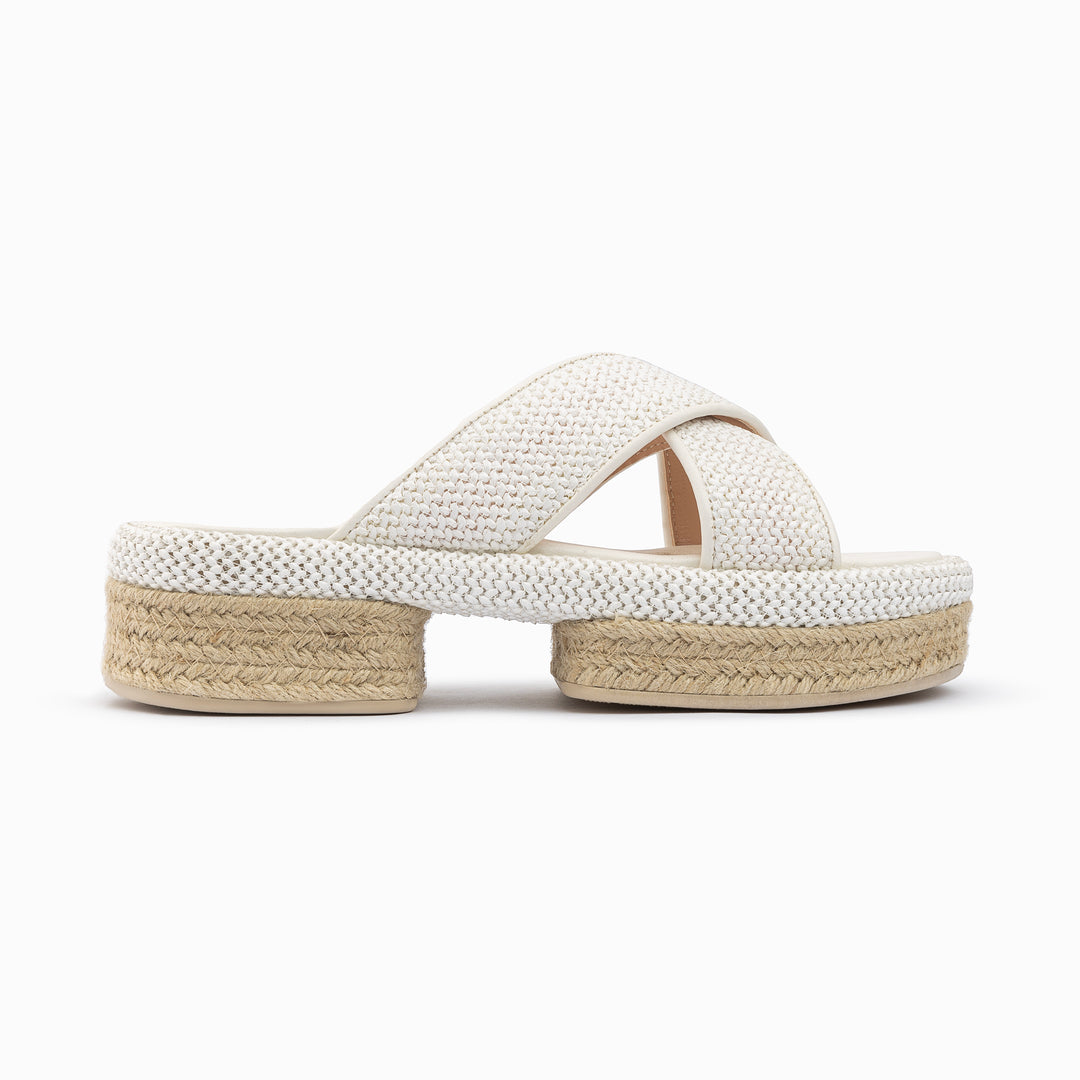 Criss Cross Burlap Wedges - White