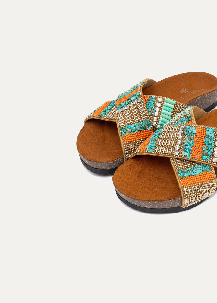 Turqo Gold Criss Cross Slides